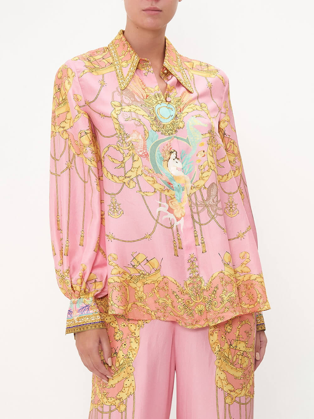 Chic Fish Print Puff Sleeve Blouse