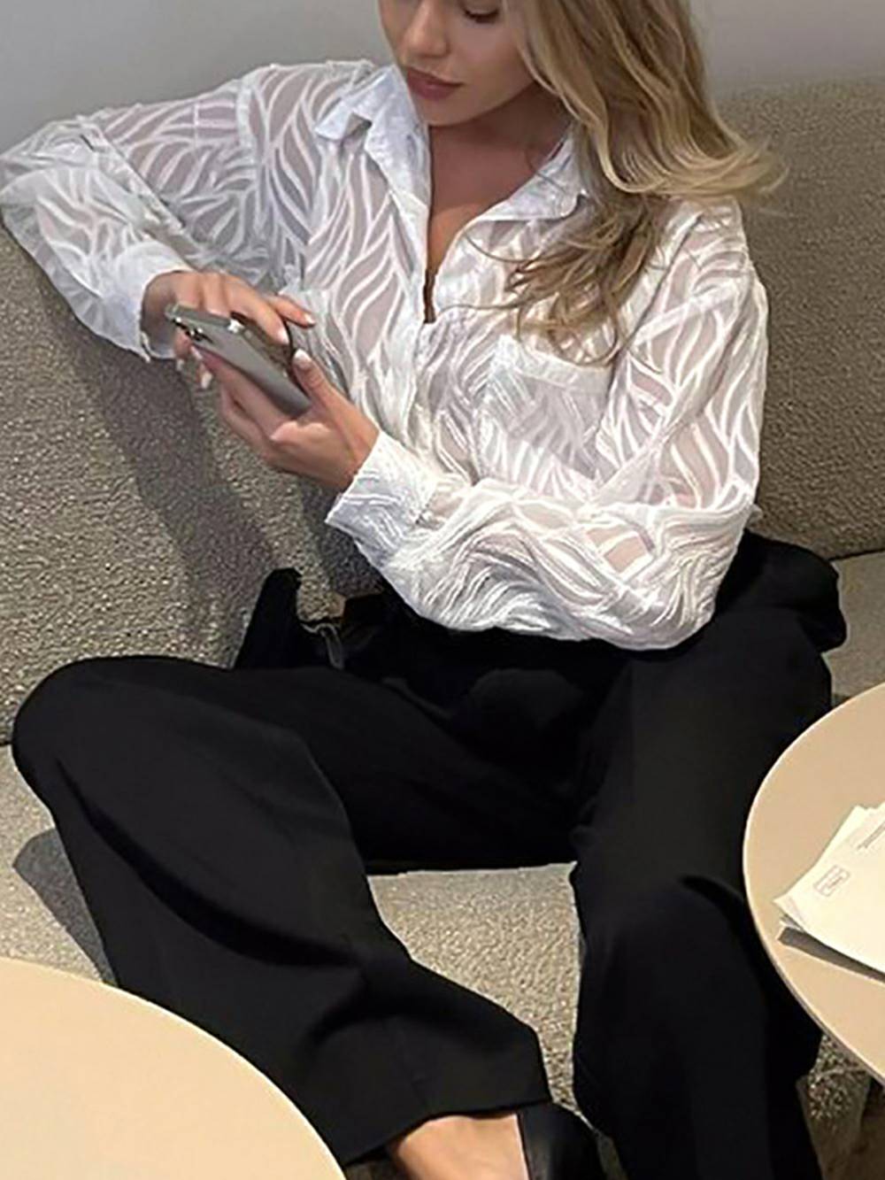 Women's Elegant White Long Sleeve Blouse