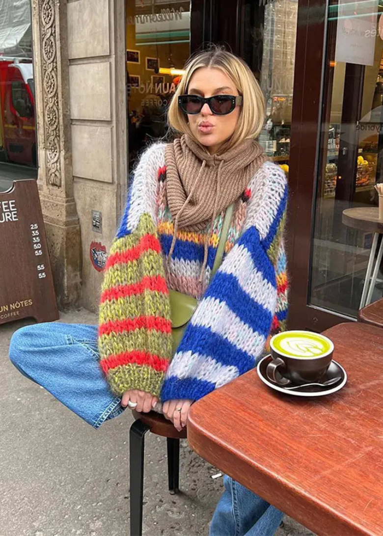 Cozy Retro Striped Knit Sweater