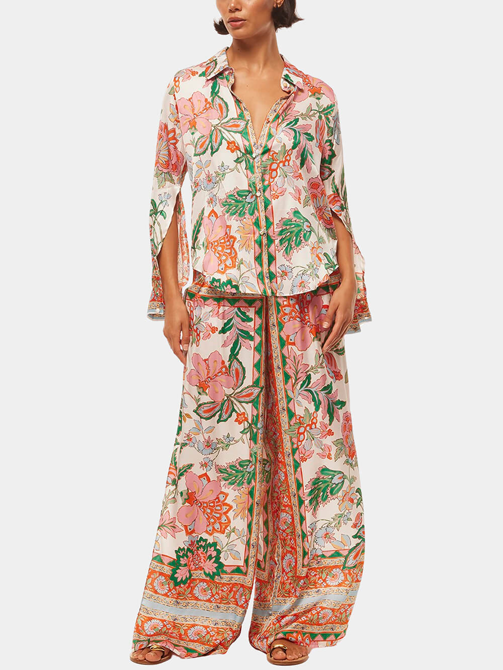 Chic Floral Print Slit Blouse