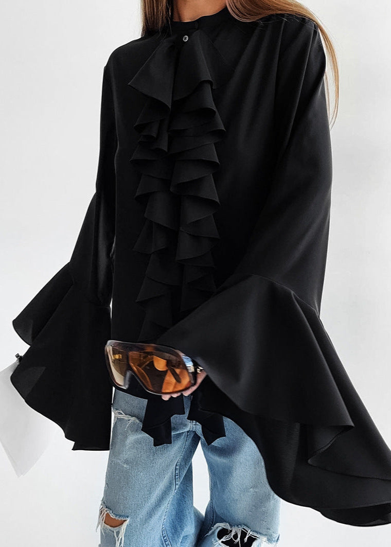 Black Ruffled Statement Blouse
