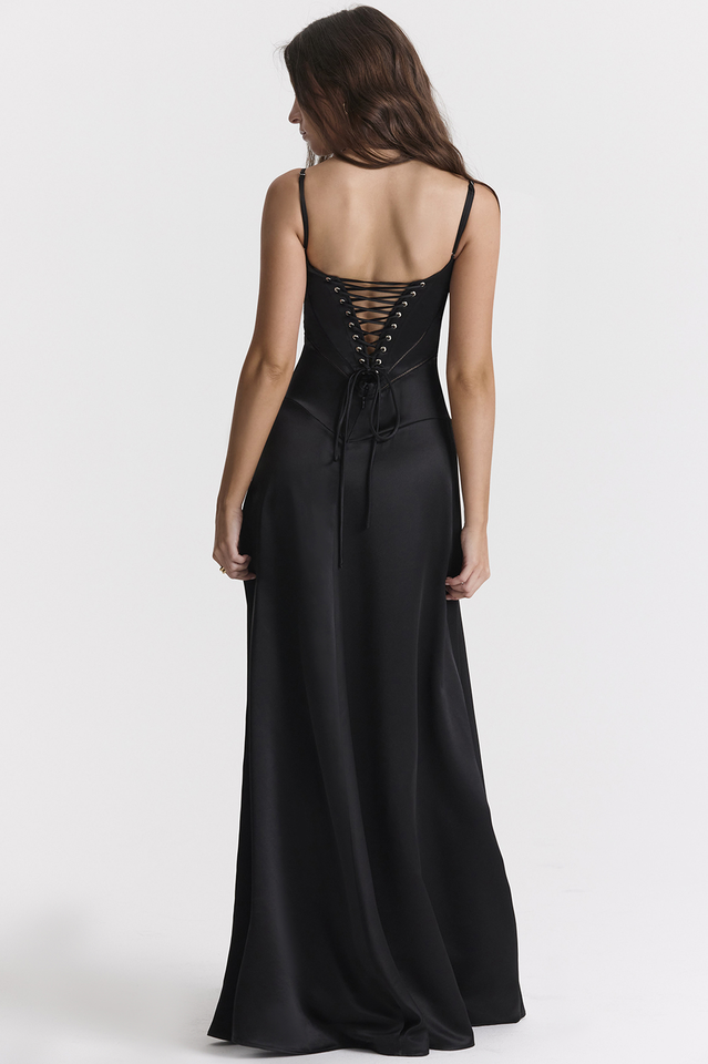 Elegant Black Lace Up Maxi Dress