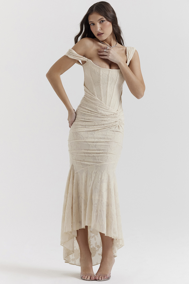 Cesca Vintage Ivory Floral Maxi Dress