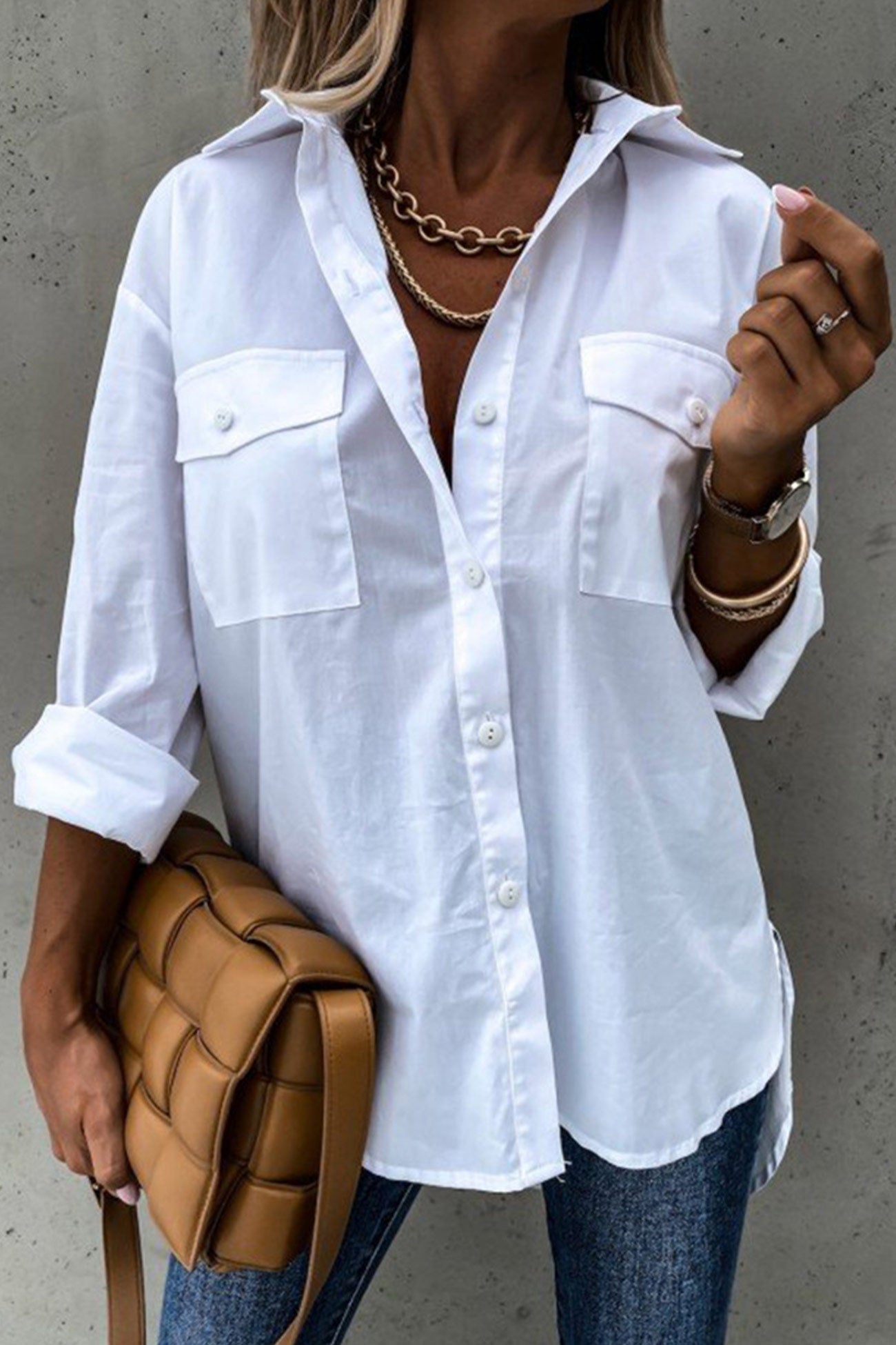 Chic High-Low Button Down Blouse