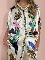 Chic Satin Printed Button Down Blouse