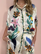 Chic Satin Printed Button Down Blouse
