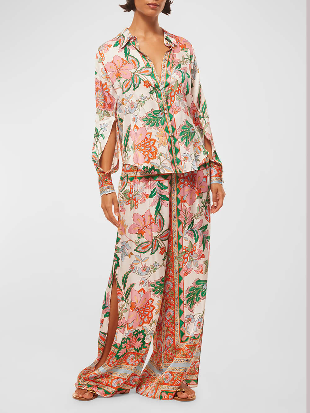 Chic Floral Print Slit Blouse