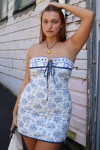 Butterfly Floral Strapless Mini Dress