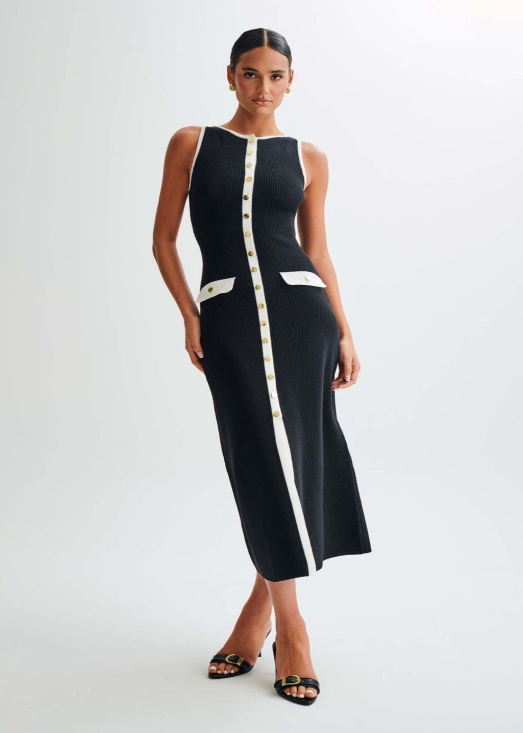 Chic Contrast Trim Midi Dress