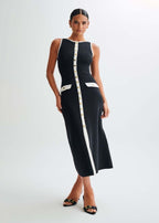 Chic Contrast Trim Midi Dress