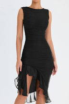 Elegant Olive Green Ruffle Midi Dress
