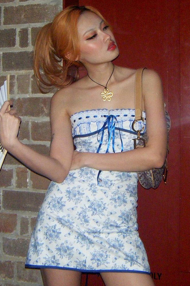 Butterfly Floral Strapless Mini Dress
