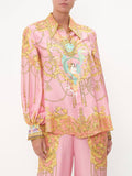 Chic Fish Print Puff Sleeve Blouse