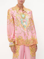 Chic Fish Print Puff Sleeve Blouse