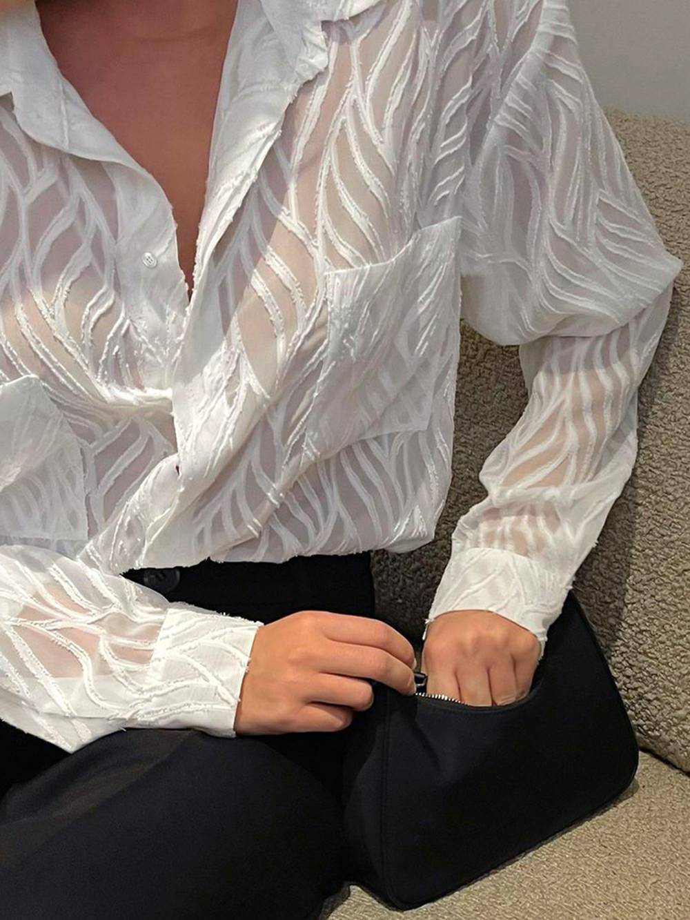 Women's Elegant White Long Sleeve Blouse