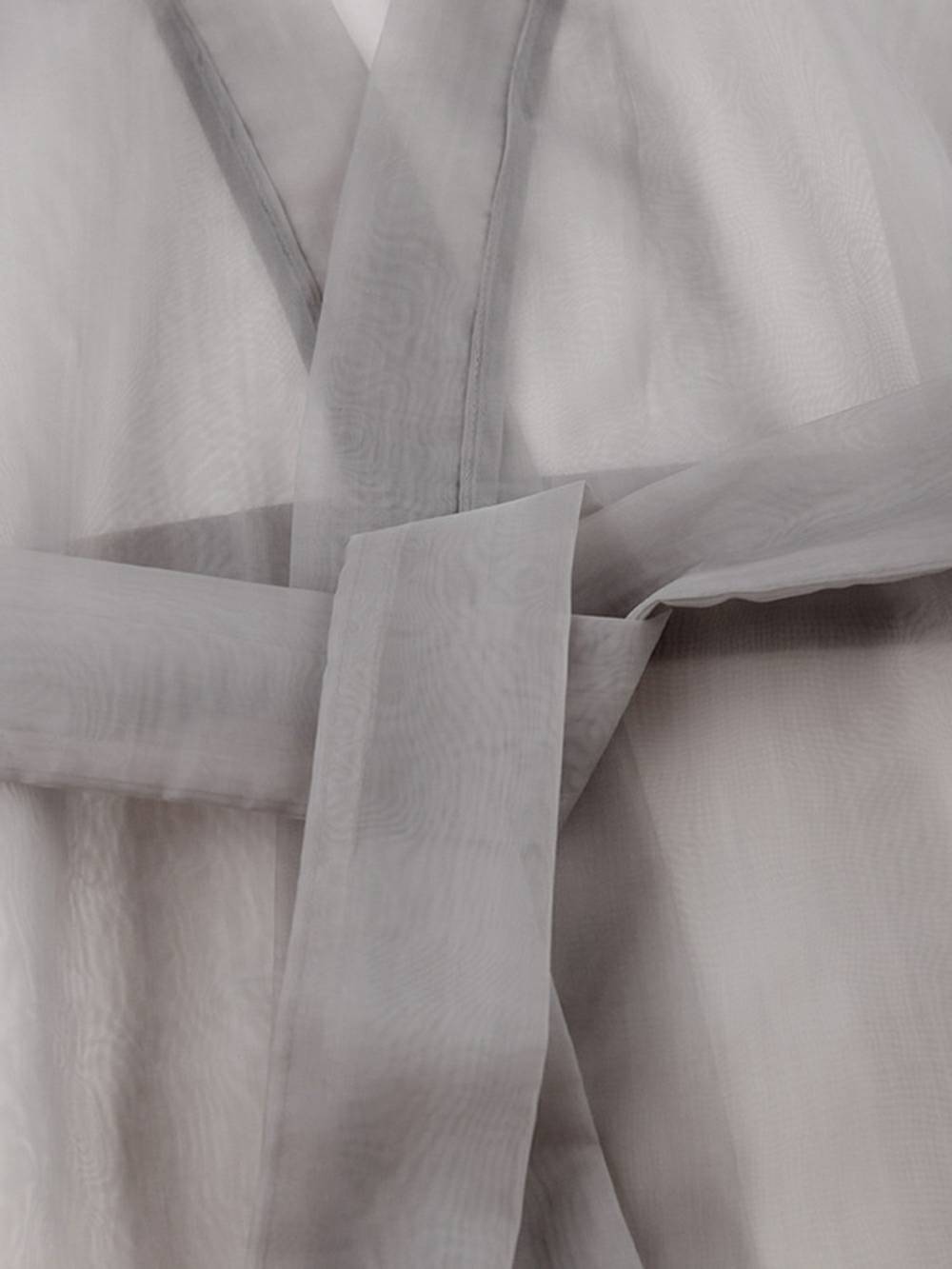Sheer V Neck Puff Sleeve Bow Blouse