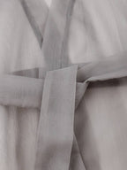 Sheer V Neck Puff Sleeve Bow Blouse