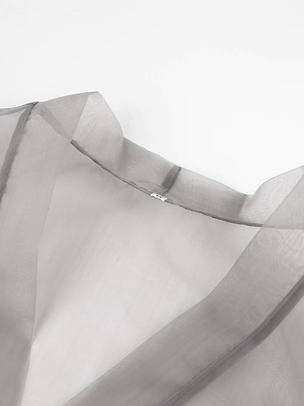 Sheer V Neck Puff Sleeve Bow Blouse