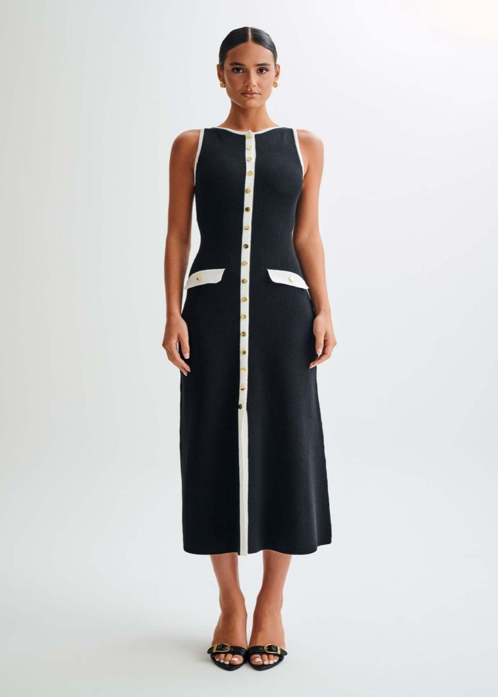 Chic Contrast Trim Midi Dress