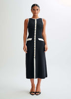 Chic Contrast Trim Midi Dress