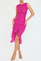 Elegant Olive Green Ruffle Midi Dress