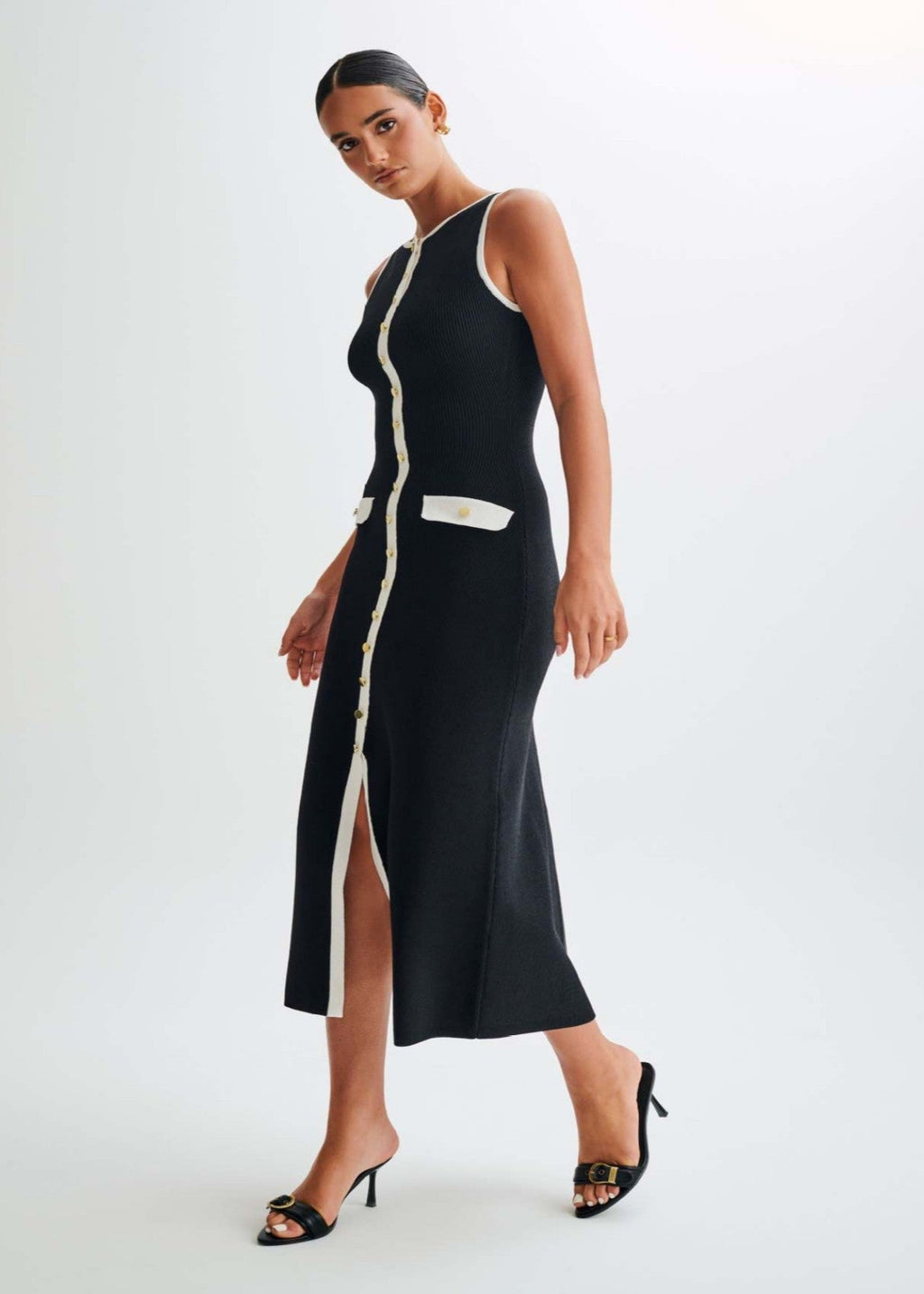 Chic Contrast Trim Midi Dress