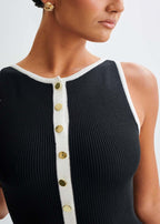 Chic Contrast Trim Midi Dress