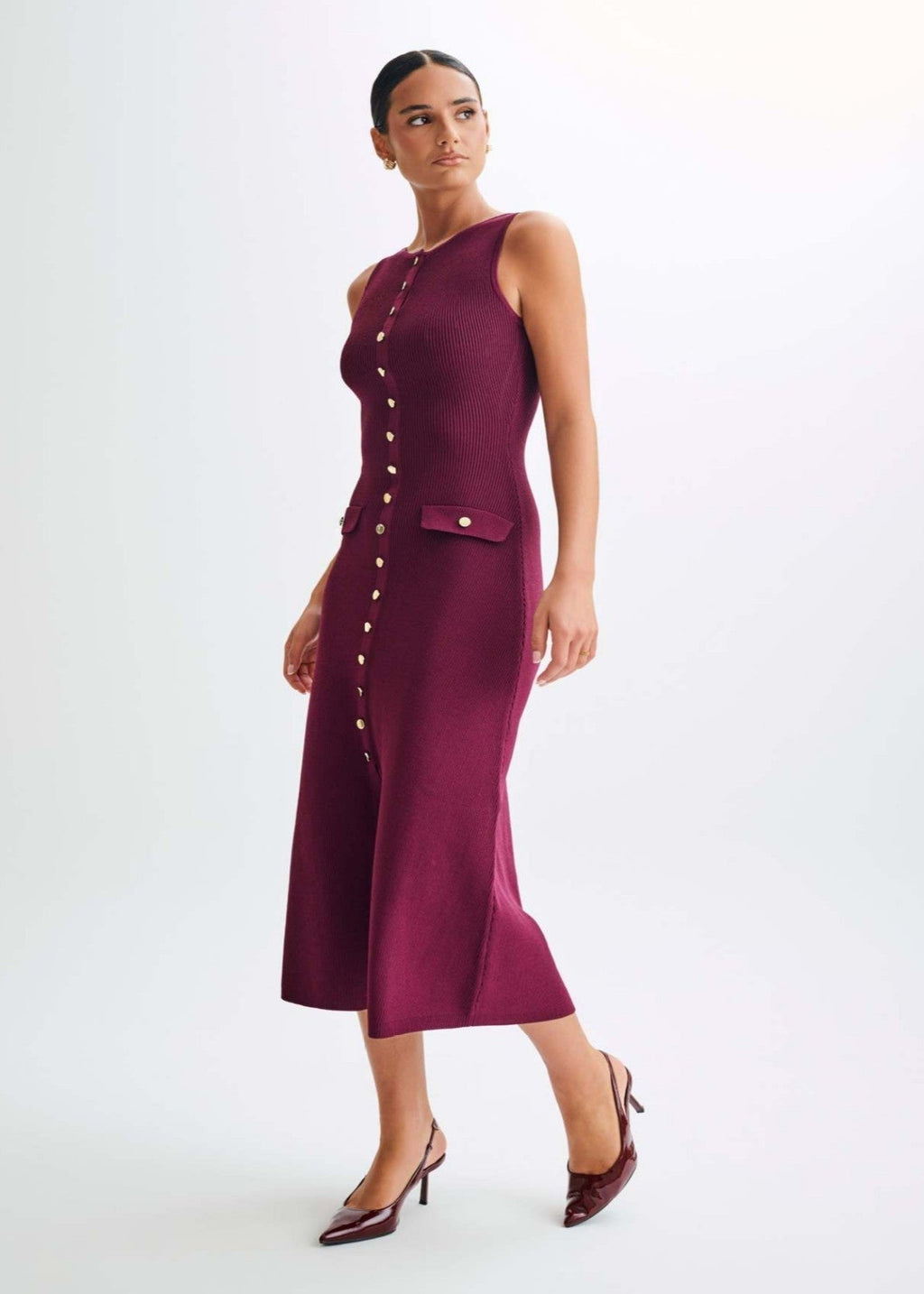 Chic Ribbed Knit Button Midi Dress