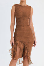 Elegant Olive Green Ruffle Midi Dress