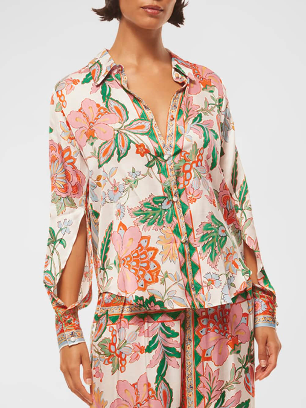 Chic Floral Print Slit Blouse