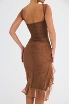 Elegant Olive Green Ruffle Midi Dress