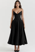 Chic Black Strapless Midi Dress