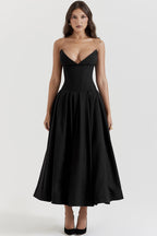 Chic Black Strapless Midi Dress