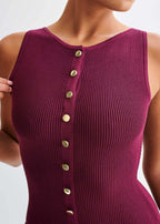 Chic Ribbed Knit Button Midi Dress
