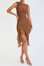 Elegant Olive Green Ruffle Midi Dress