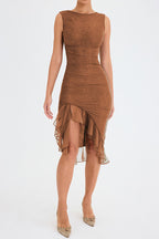 Elegant Olive Green Ruffle Midi Dress