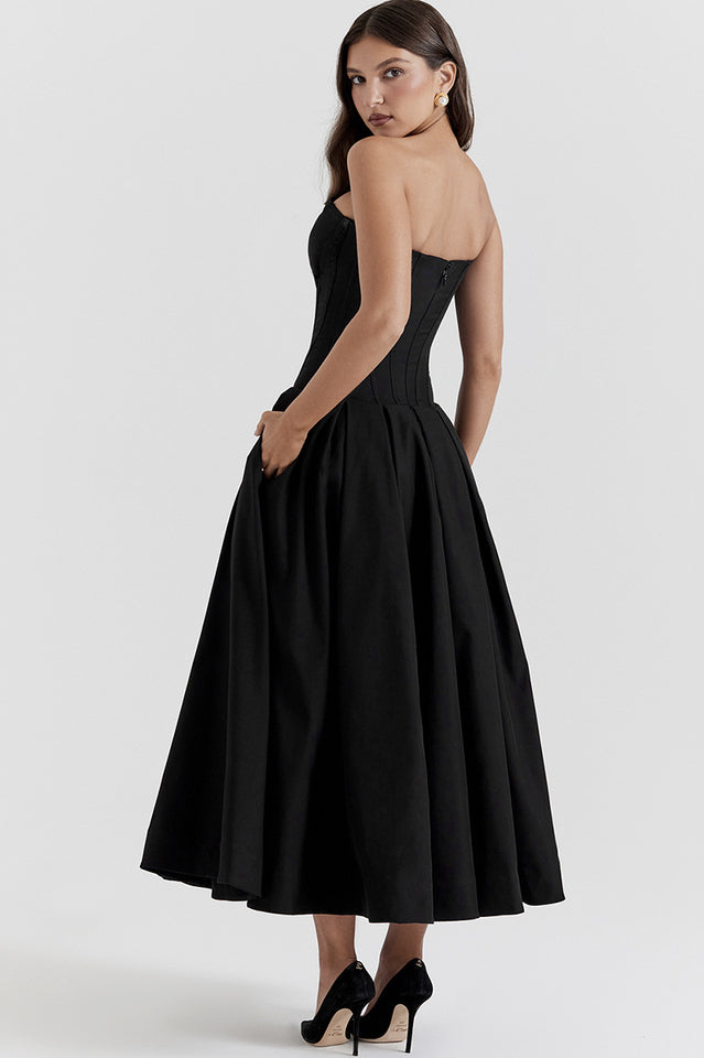 Chic Black Strapless Midi Dress