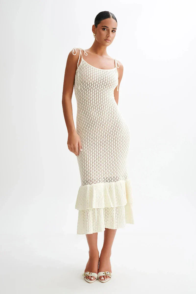 Elegant Red Knit Mermaid Midi Dress