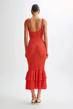 Elegant Red Knit Mermaid Midi Dress