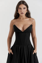 Chic Black Strapless Midi Dress