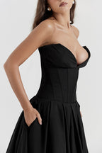 Chic Black Strapless Midi Dress