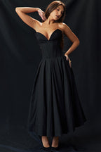 Chic Black Strapless Midi Dress