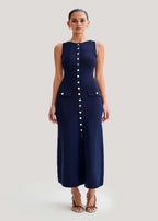 Chic Ribbed Knit Button Midi Dress