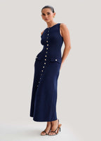 Chic Ribbed Knit Button Midi Dress