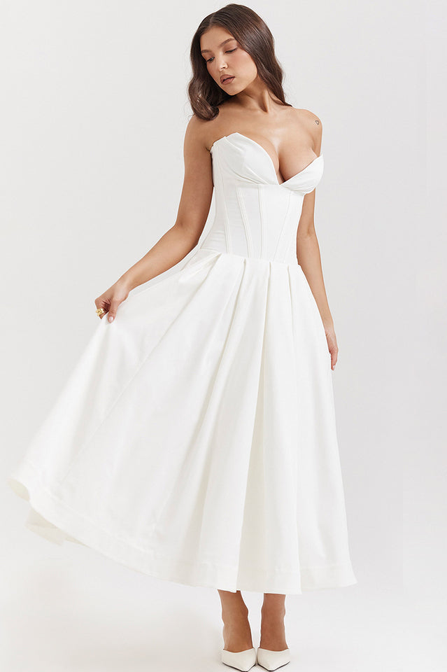 Chic Black Strapless Midi Dress