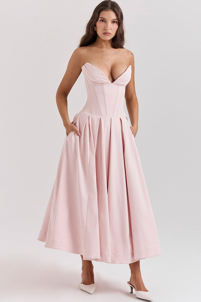 Chic Black Strapless Midi Dress