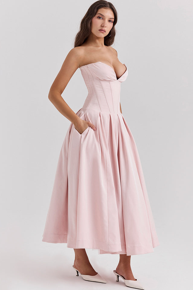 Chic Black Strapless Midi Dress