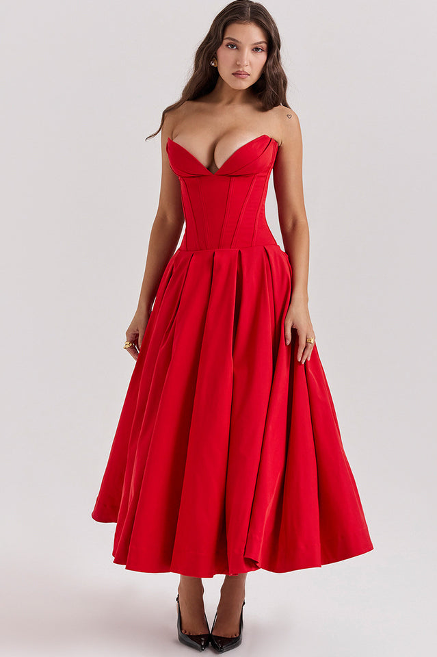 Chic Black Strapless Midi Dress