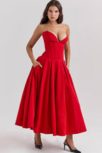 Chic Black Strapless Midi Dress