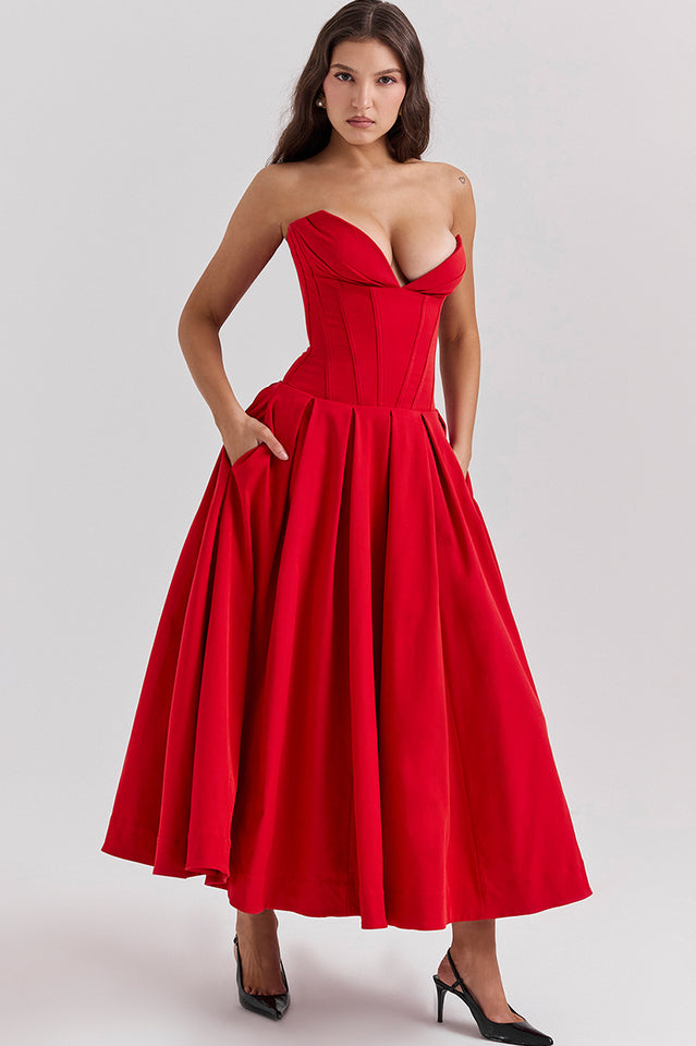 Chic Black Strapless Midi Dress